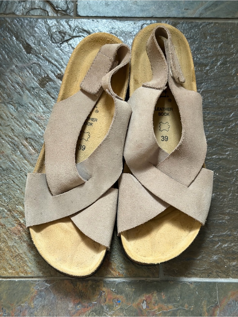 Women's Taupe Suede Cross-Strap Sandals